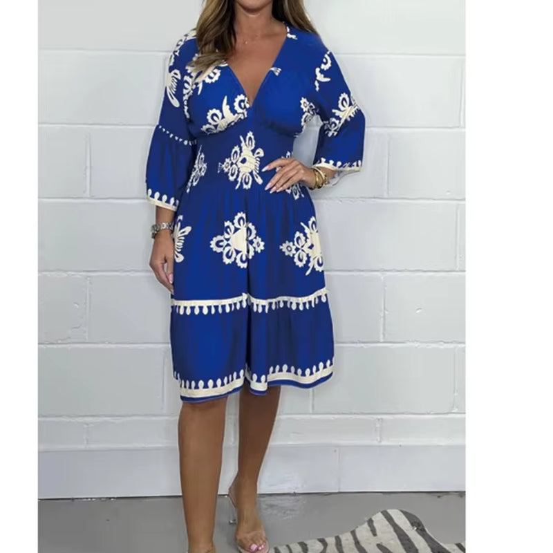 Elegant V-Neck Midi Dress – Effortless Grace for Every Occasion