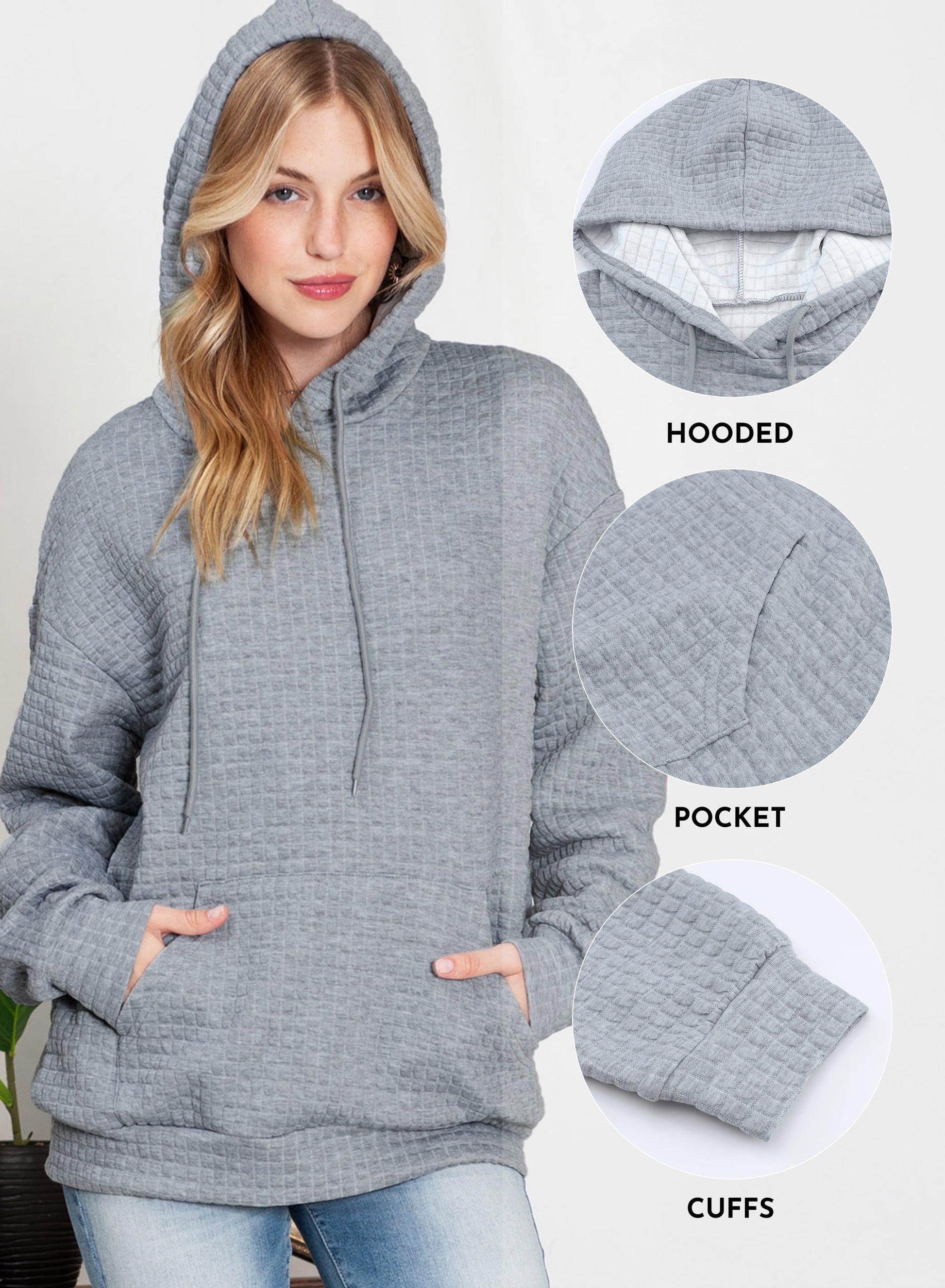 Womens Hoodies Oversized Hoodies Sweatshirts Waffle Knit V Neck Hoodie Pullover Casual Long Sleeve Hooded Tops with Pocket Brown XL